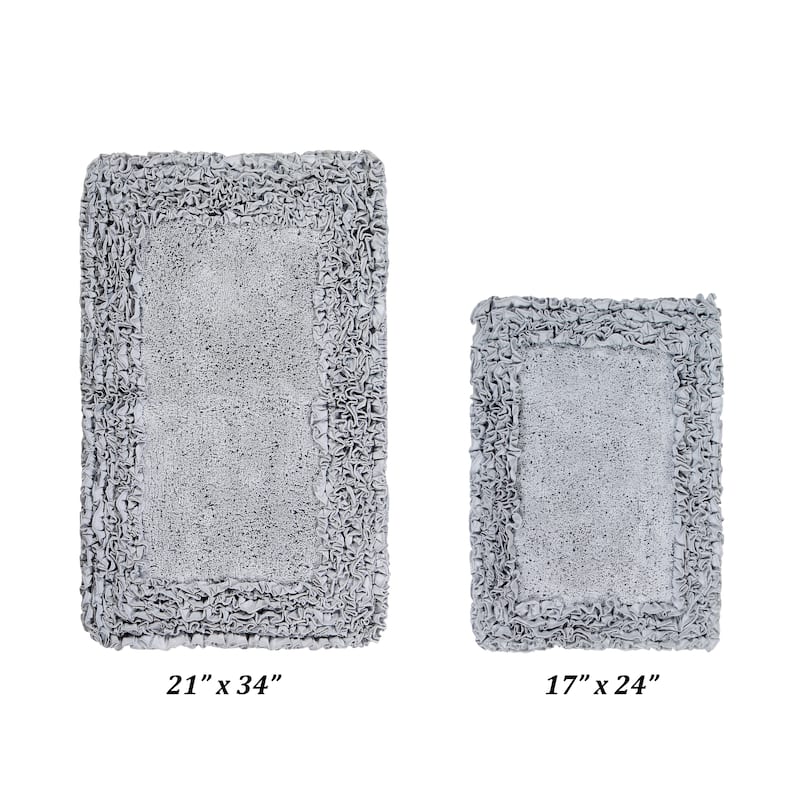 Better Trends Shaggy Border Collection Bathroom Rug -100% Cotton Tufted, Non-Skid Spray Latex Backing, Machine Washable Bath Mat - 2 Piece Set (17" x 24" | 24" x 40") - Silver