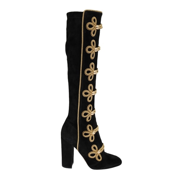black and gold knee high boots