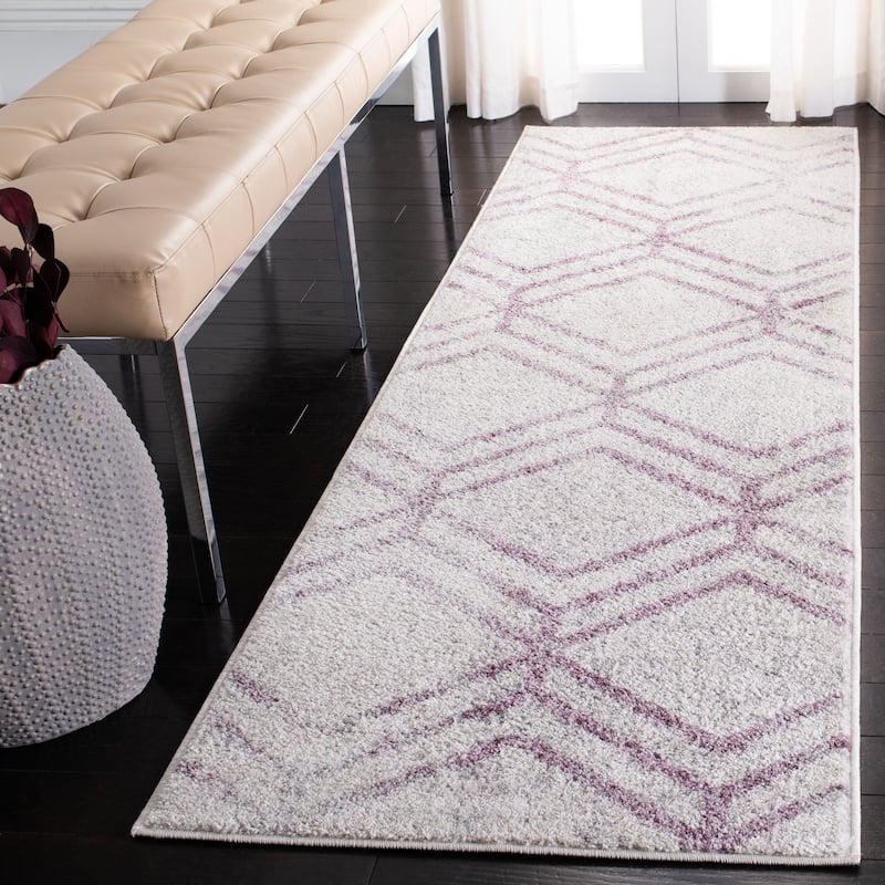 SAFAVIEH Adirondack Olsa Geometric Distressed Rug - 2'6" x 8' Runner - Ivory/Plum