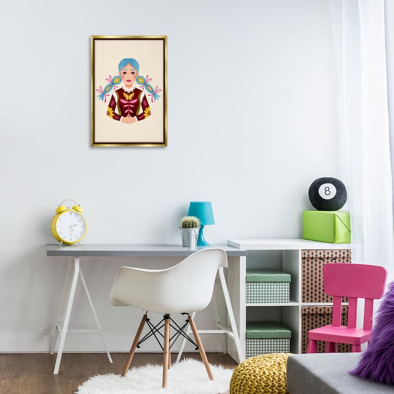 Stupell Blue Haired Girl Portrait Framed Floater Canvas Wall Art Design By Hannah Moren