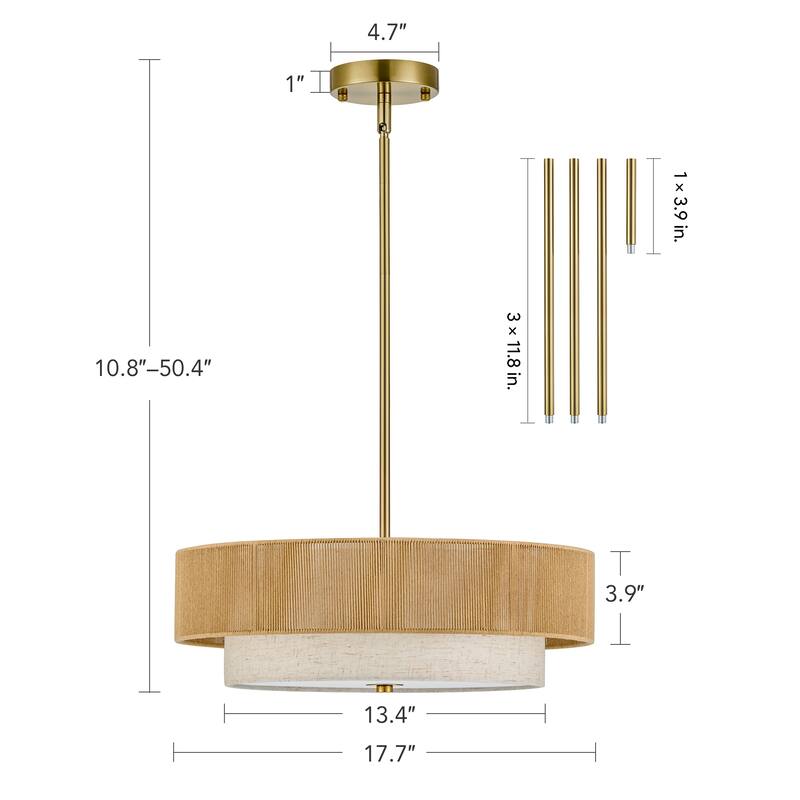 CO-Z 18 in 4-Light Dimmable Semi Flush Mount Fabric Ceiling Light Pendant - 18"