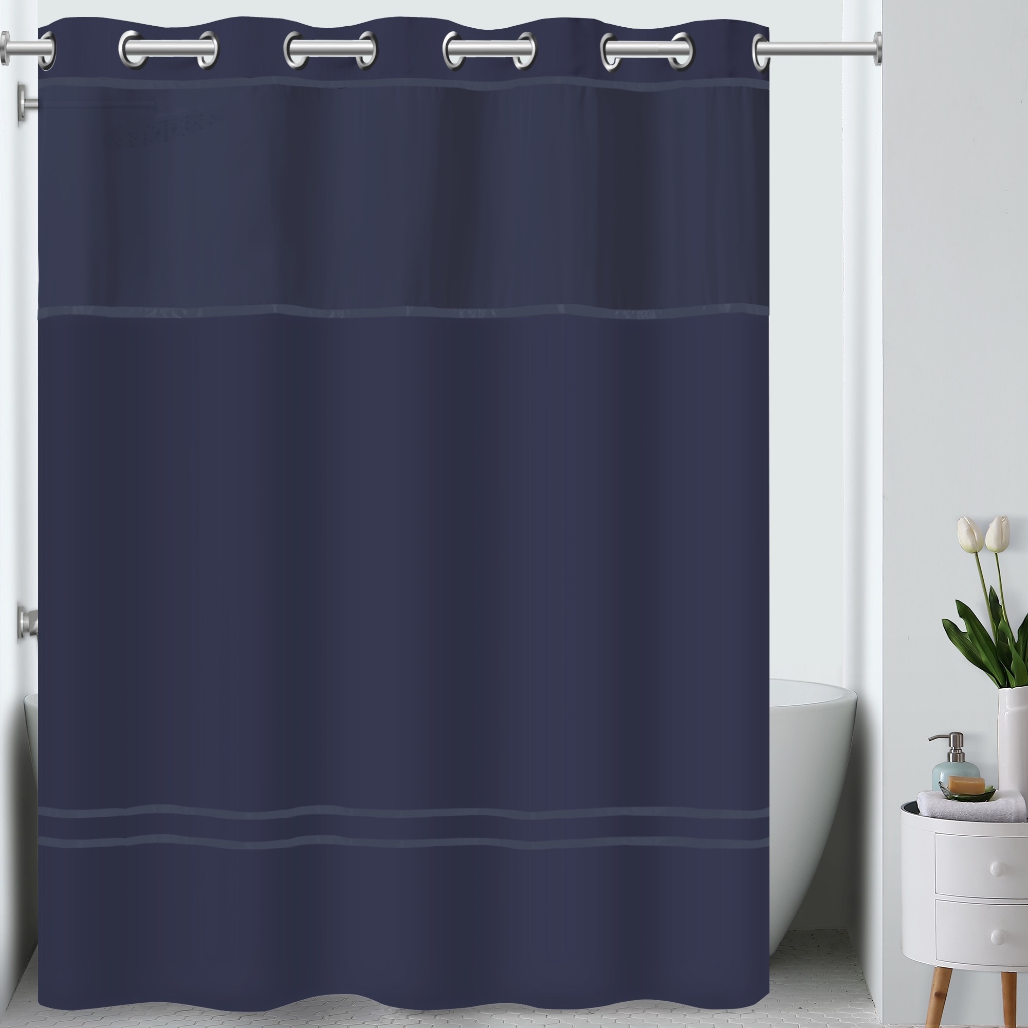 Hookless Escape 3-in-1 Shower Curtain with Sheer Top Window, Flex