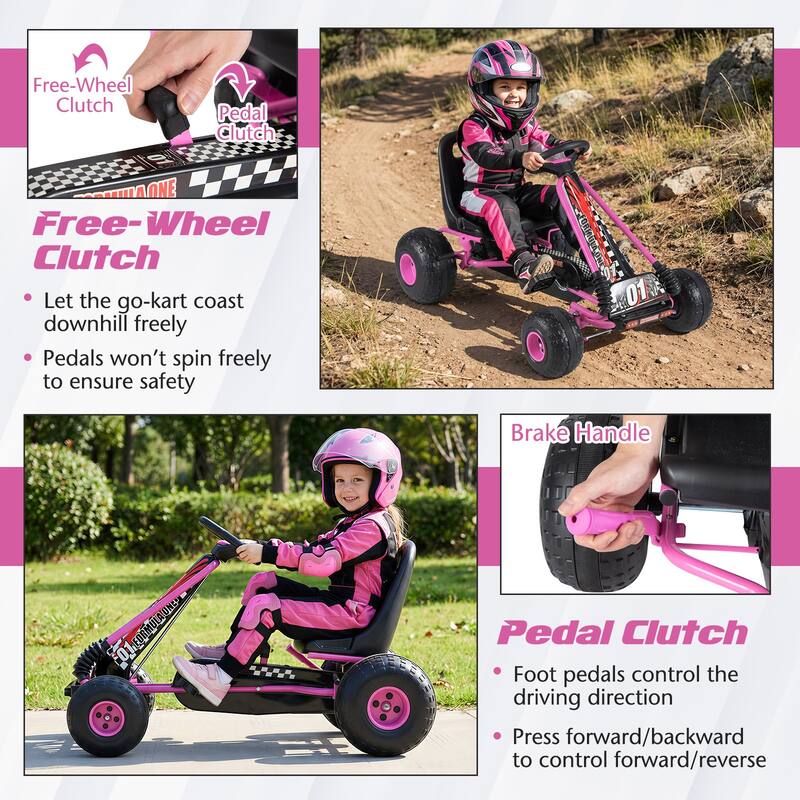 Gymax Kids 4-Wheel Pedal Go Kart w/Clutch & Hand Brake Multi-Terrain
