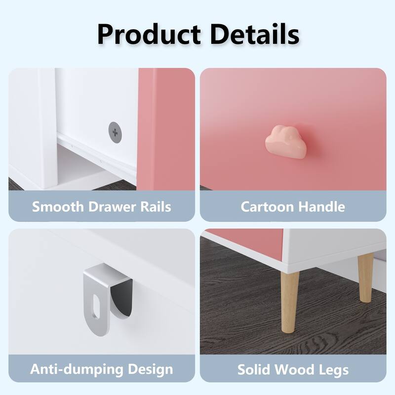 3-Drawer Kids Dresser, Baby Nightstand for Bedroom