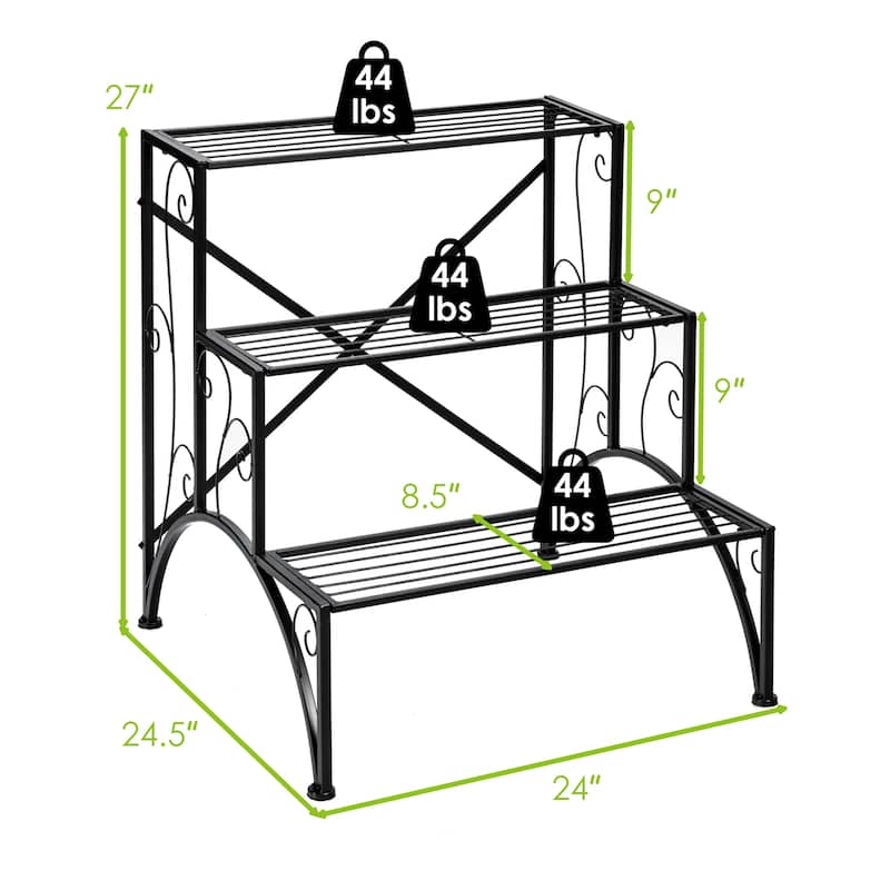 Costway Plant Rack 3-Tier Metal Plant Stand Garden Shelf Stair Style - 24''x 24.5'' x 27''