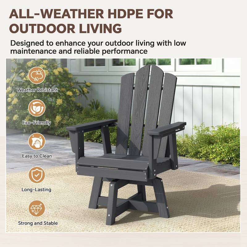 360 Degree Swivel Patio Dining Chair All Weather HDPE Slatted Seat - N/A