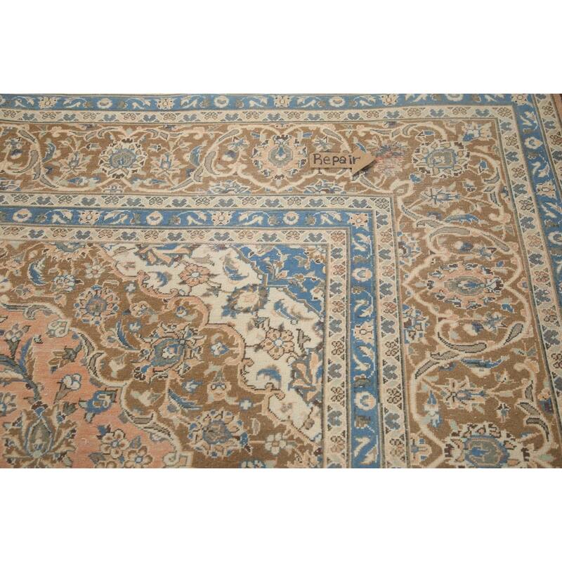 Hand Knotted Oriental 100% Wool Carpet Traditional Floral Pink Mashad Area Rug - 13' 2'' X 9' 9''