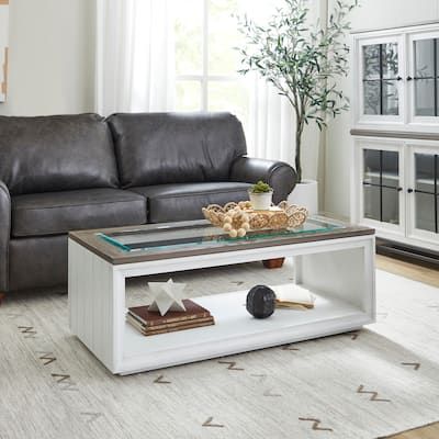 Melody White Wood Rectangular Coffee Table with Casters - 48" x 18" x 24"