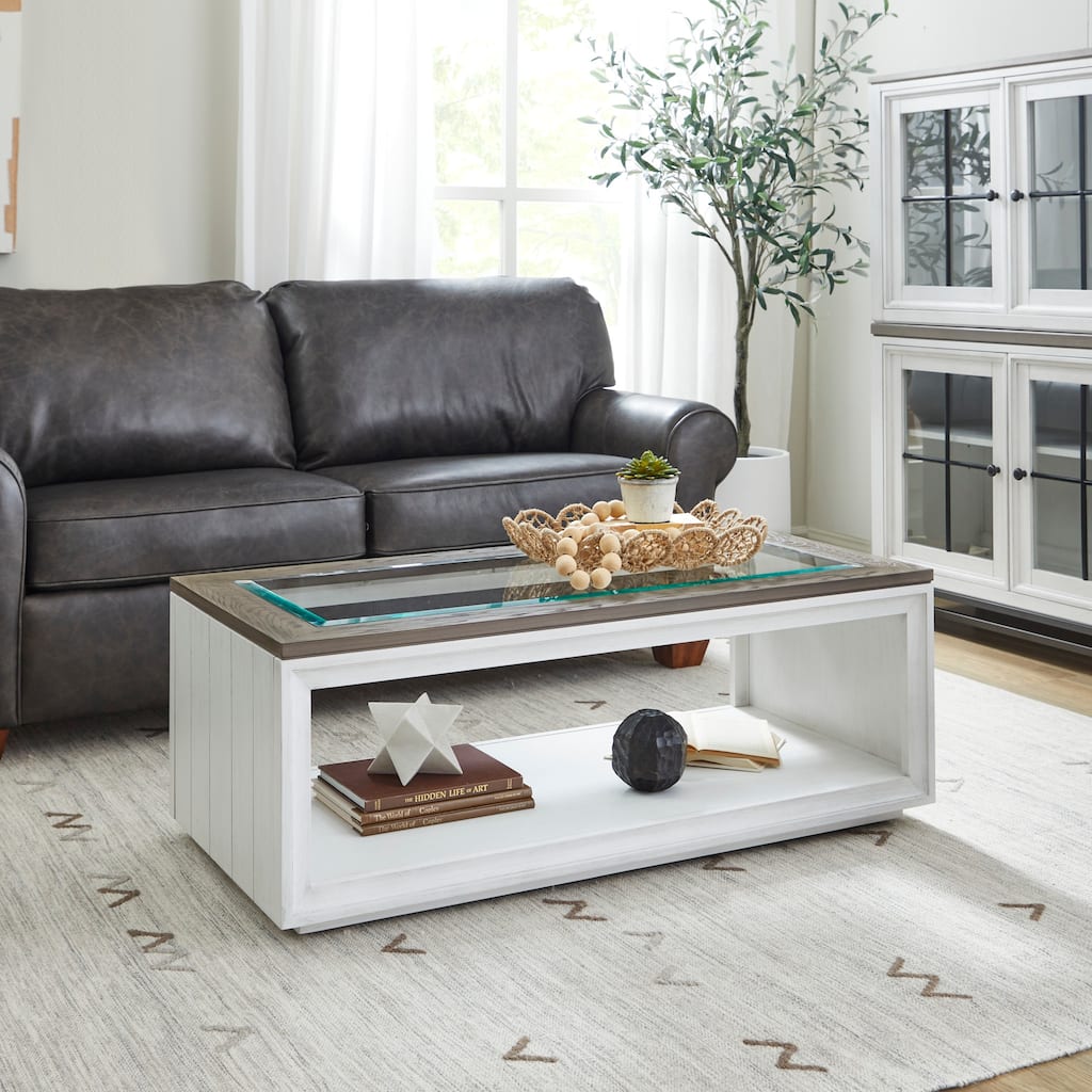 Melody White Wood Rectangular Coffee Table with Casters - 48" x 18" x 24"