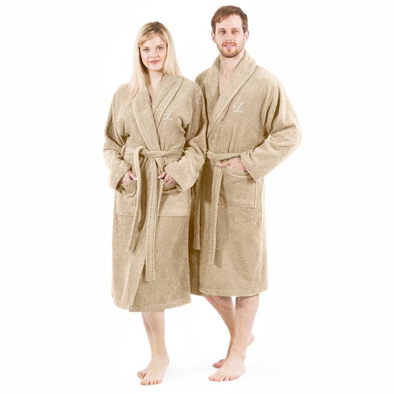 Authentic Hotel Spa Unisex Turkish Cotton Terry Cloth Bath Robe with single letter White Script Monogram