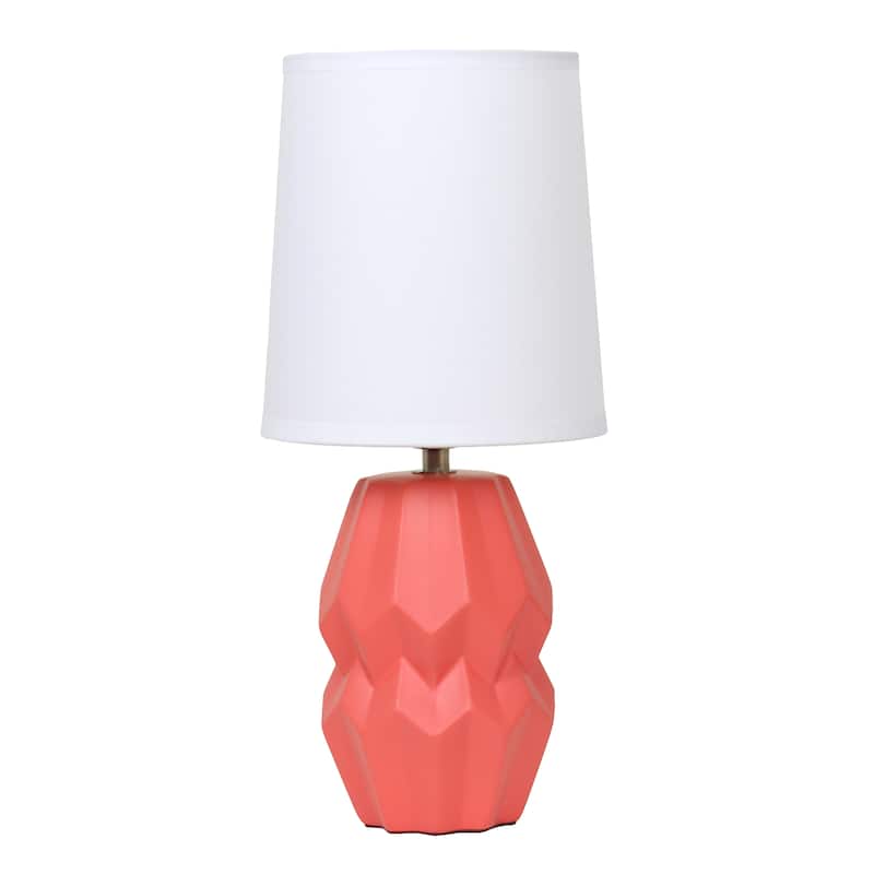 Ceramic Geometric Table Lamp with Fabric Shade for Bedroom - 6 x 6 x 13 in. (L x W x H) - Orange