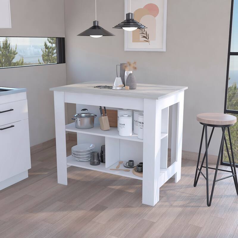 Three Shelves Kitchen Island Dozza with Open Shelf