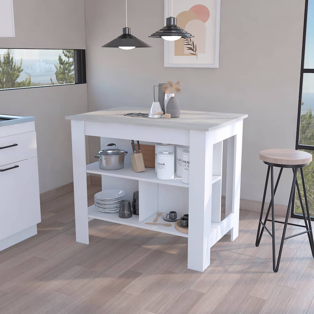 Three Shelves Kitchen Island Dozza with Open Shelf