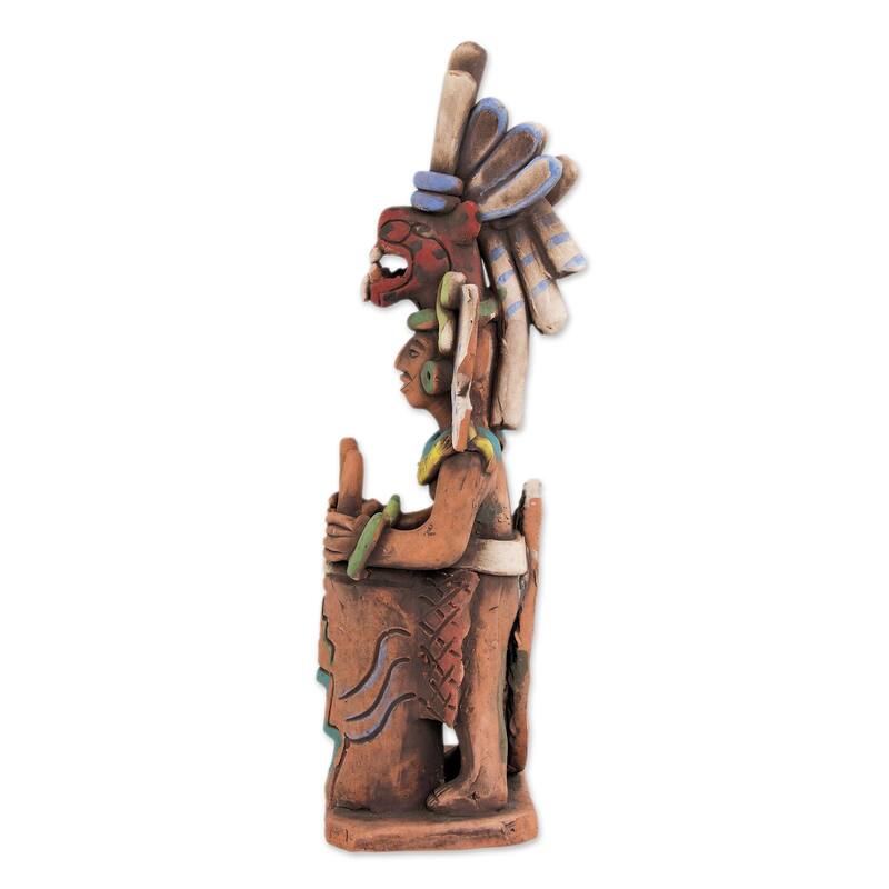 Novica Handmade Aztec Drummer Ceramic Sculpture