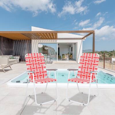 2pcs Folding Beach Chair Red /White Strip Camping Chairs