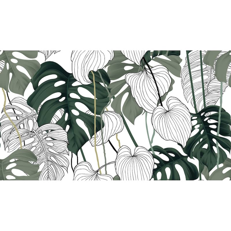 Hibiscus Tropical Flowers Removable Wallpaper - 10'ft H x 24''inch W - 10'ft H x 24''inch W - Green