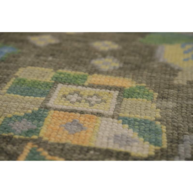 Hand Knotted Oriental 100% Wool Carpet Transitional All-Over Green Oushak Area Rug - 10' 4'' X 8' 7''