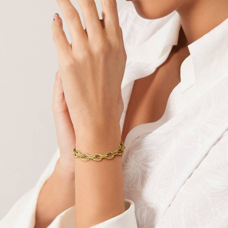 Miadora 9mm Hammered Oval Link Bracelet 14K Yellow Gold