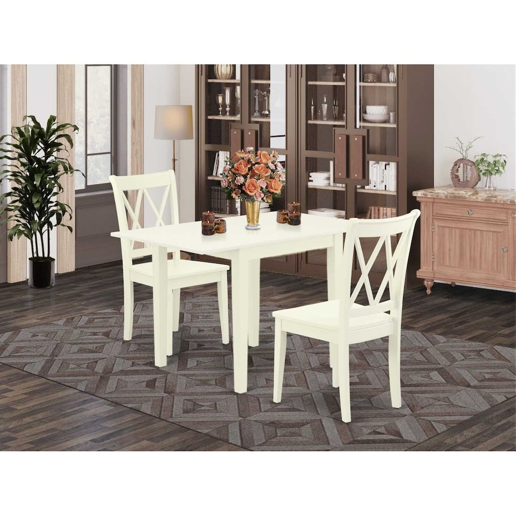 HomeStock 3-Piece Linen White Finish Solid Wood Top Dining Table Set