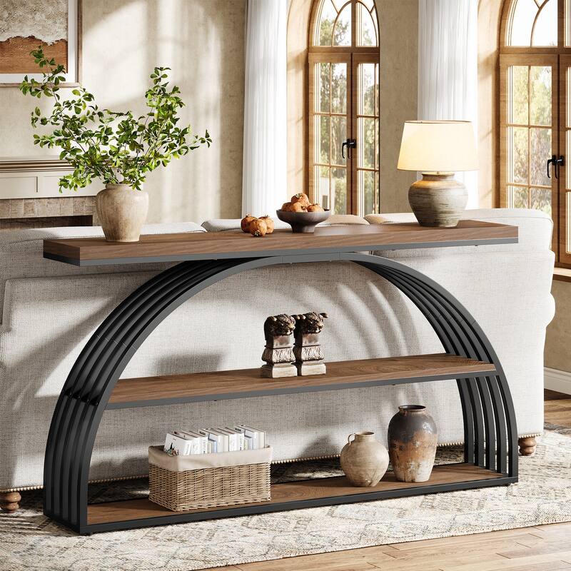 63 Inch Console Table for Entryway, 3 Tier Narrow Sofa Table with Arched Frame - 62.99" L x 11.81" W x 34.25" H