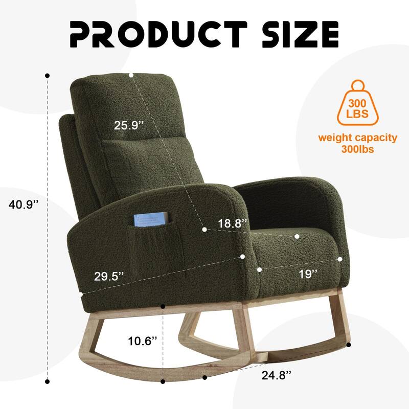 Modern Accent Rocking Chair Rocking Chair with Solid Wood Legs, Upholstered Nursery Glider Rocker