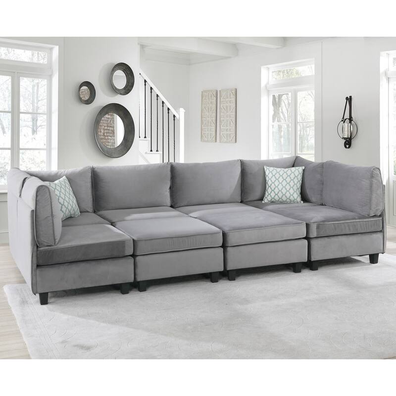 Gray Velvet 8Pc Modular Sectional Sofa