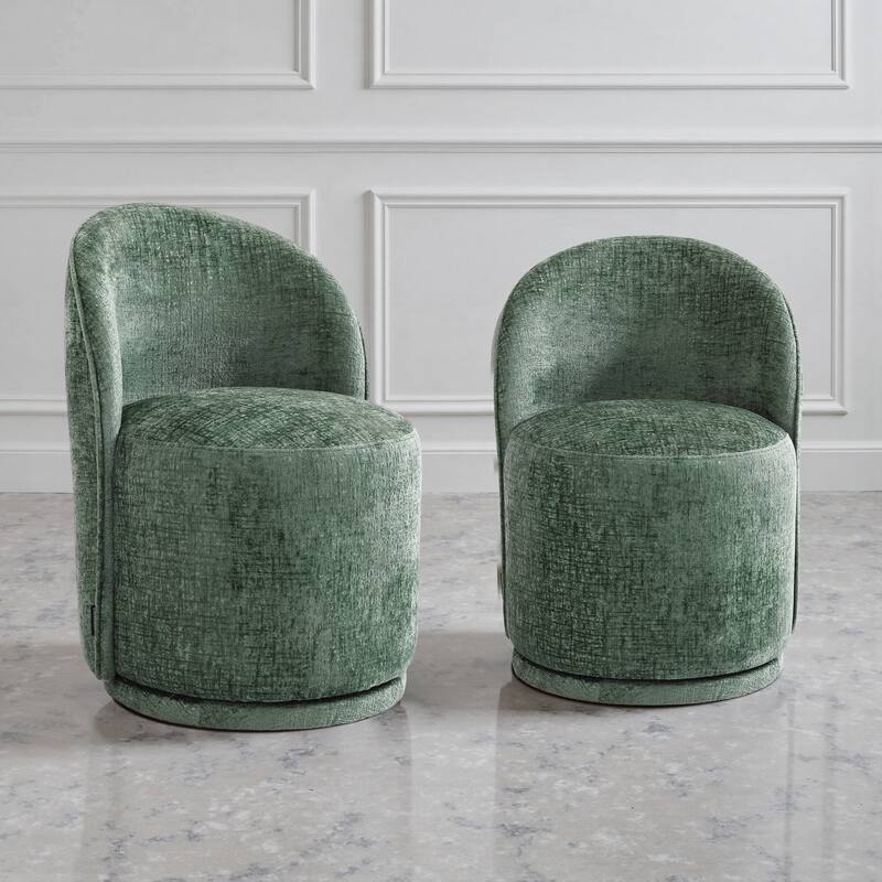 Modern Armless 360-Degree Swivel Dining Chair Barrel Chair - SET OF 2 - GREEN CHENILLE