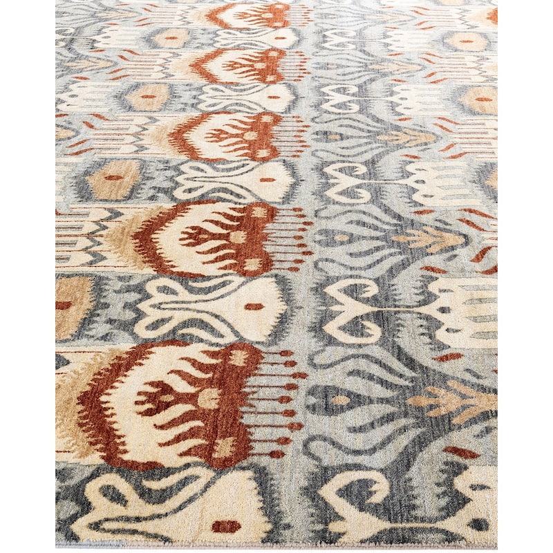 Ikat One-of-a-Kind Hand-Knotted Area Rug, Gray - 8' 0" x 10' 0"