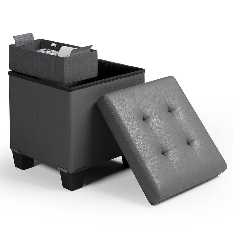 Empyrean Tuffted Folding Foot Rest Storage Ottoman Bench with Storage Bins