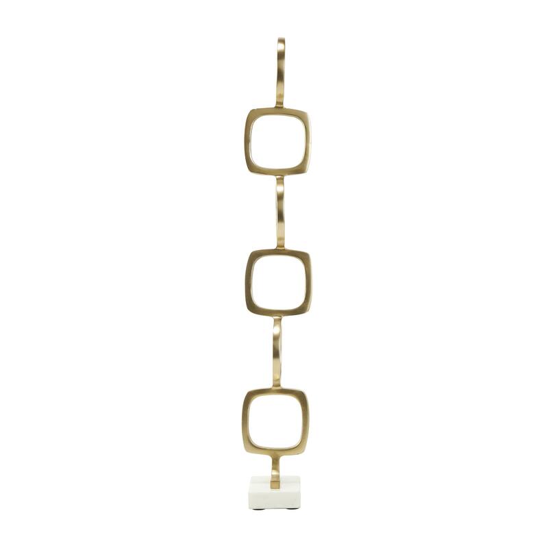 Aluminum Metal Abstract Stacked Geometric Rings Sculpture with Marble Bases - Set of 2 Gold - Roche River Decor
