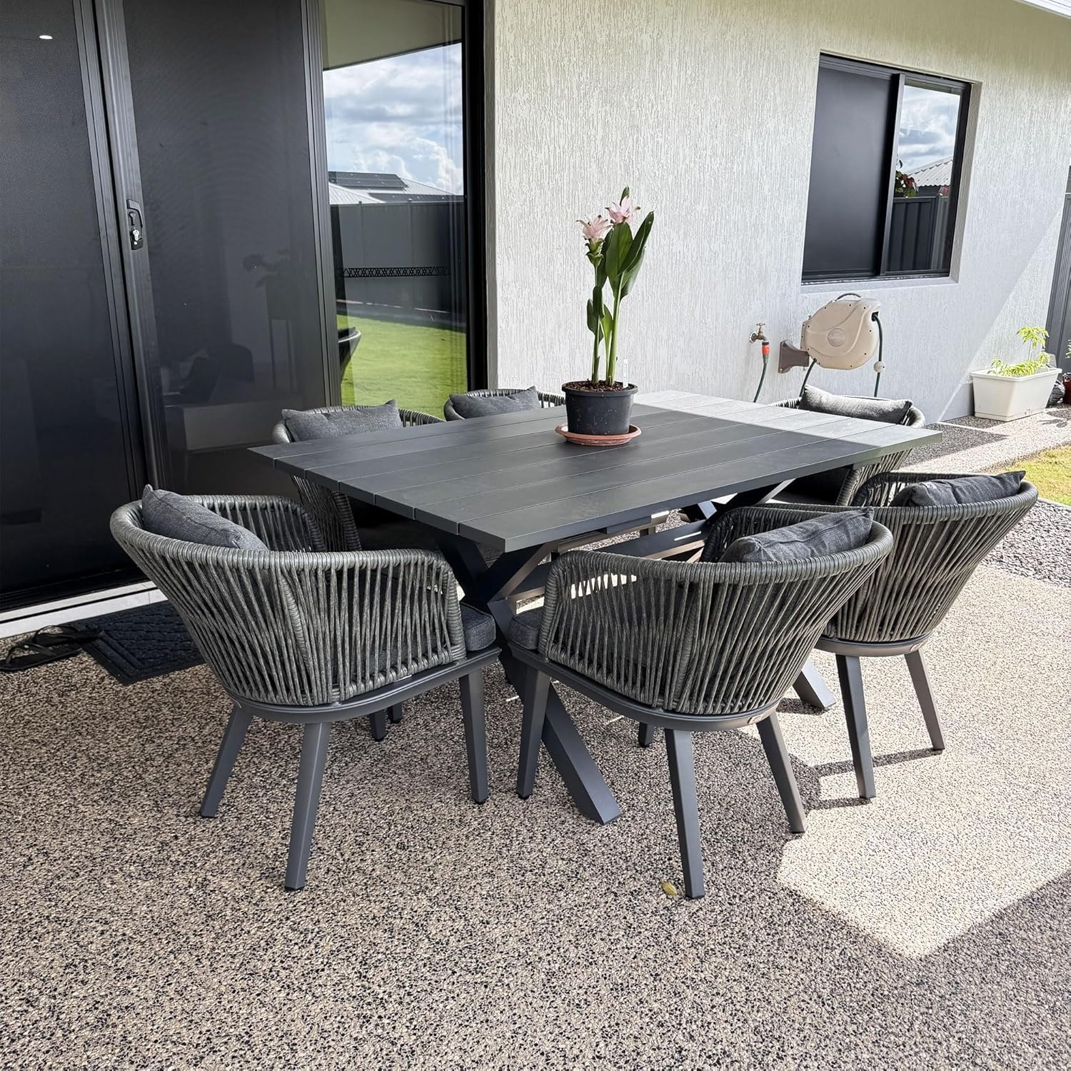 PURPLE LEAF 7/9/11 pcs Patio Dining Set Aluminum desk with chairs for lawn backyard garden -GREY