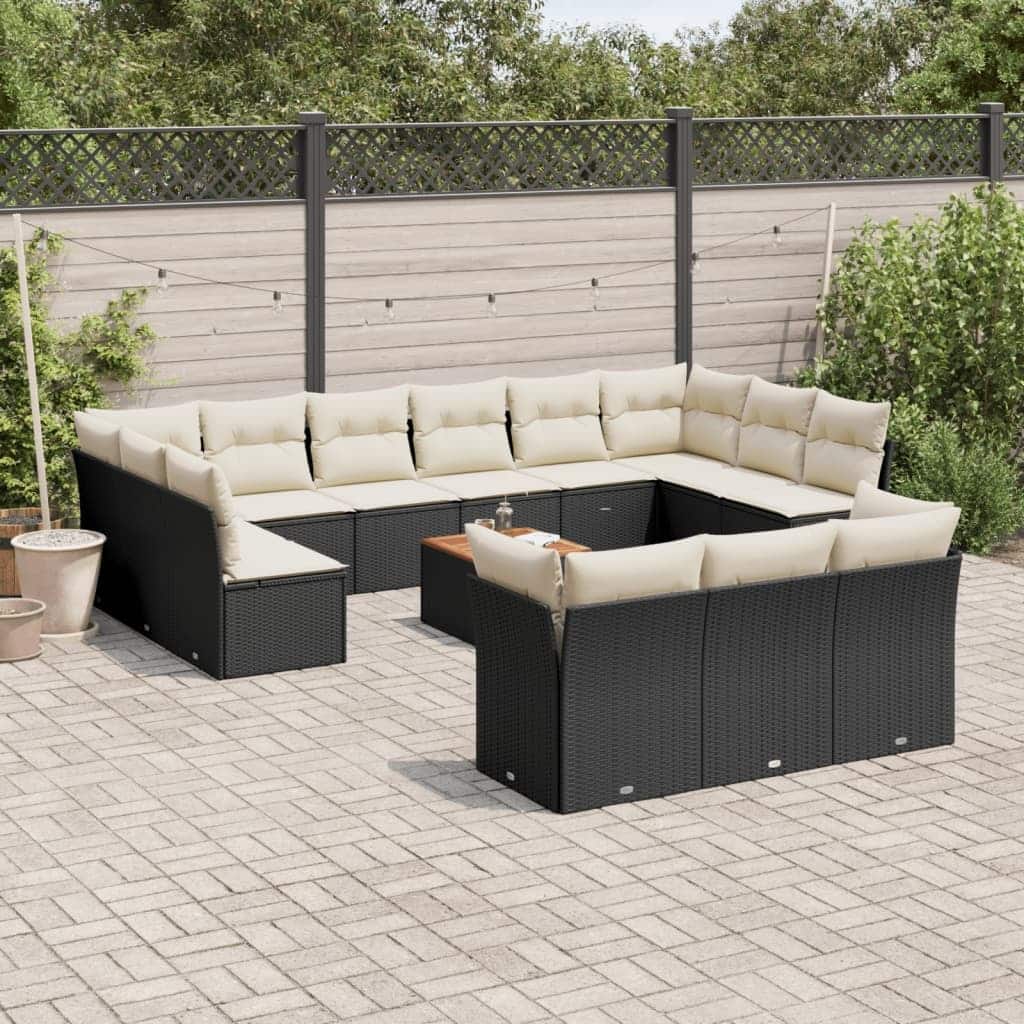 vidaXL Garden Sofa Set Black and Cream - 24.4 x 24.4 x 27.2