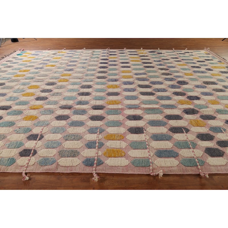 All-Over Moroccan Large Area Rug Hand-Knotted Wool Carpet - 11'7"x 16'1"