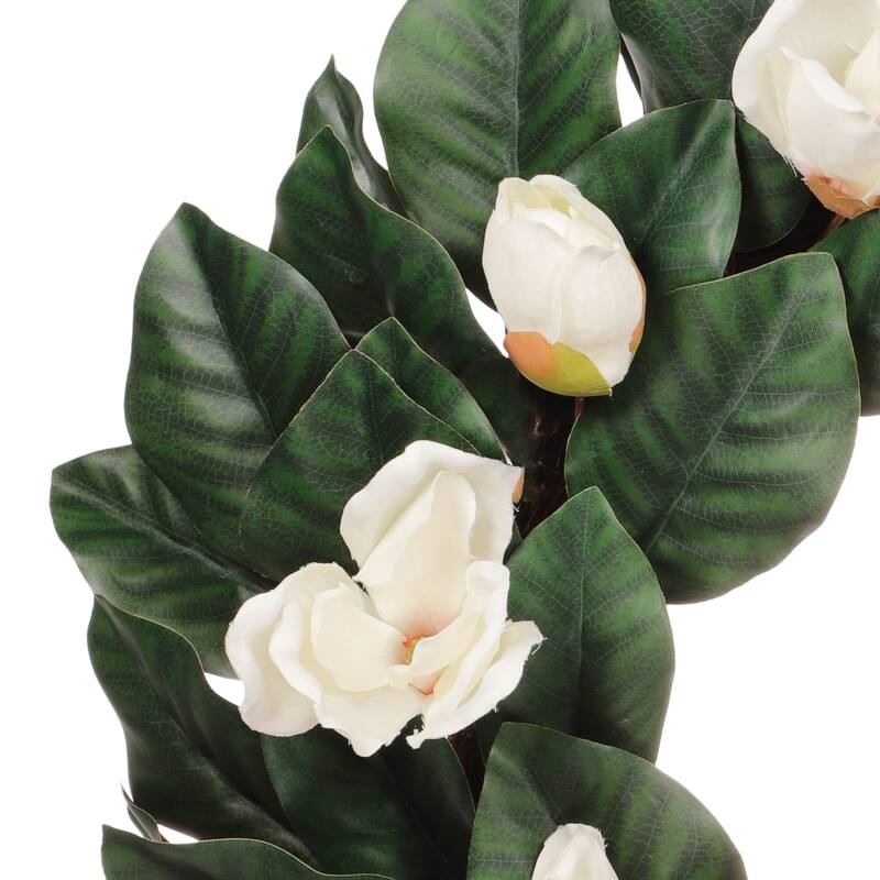 24" Artificial Magnolia Floral Spring Wreath With Green Leaves