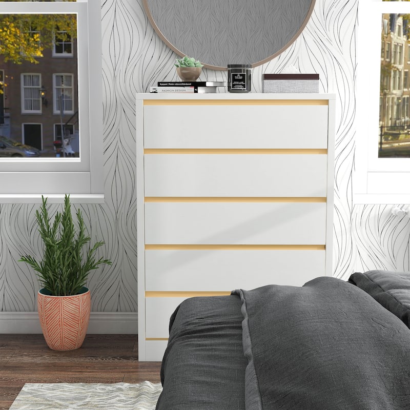 DH BASIC Mod Modern White 31-inch Wide 5-Drawer Vertical Dresser by Denhour