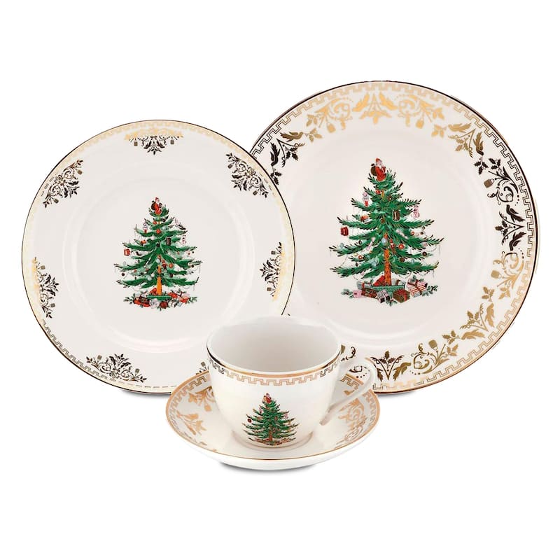 Spode Christmas Tree Gold 4 Piece Place Setting - 11.2" L x 3.5" W x 11.2" H - 11.2" L x 3.5" W x 11.2" H - Gold