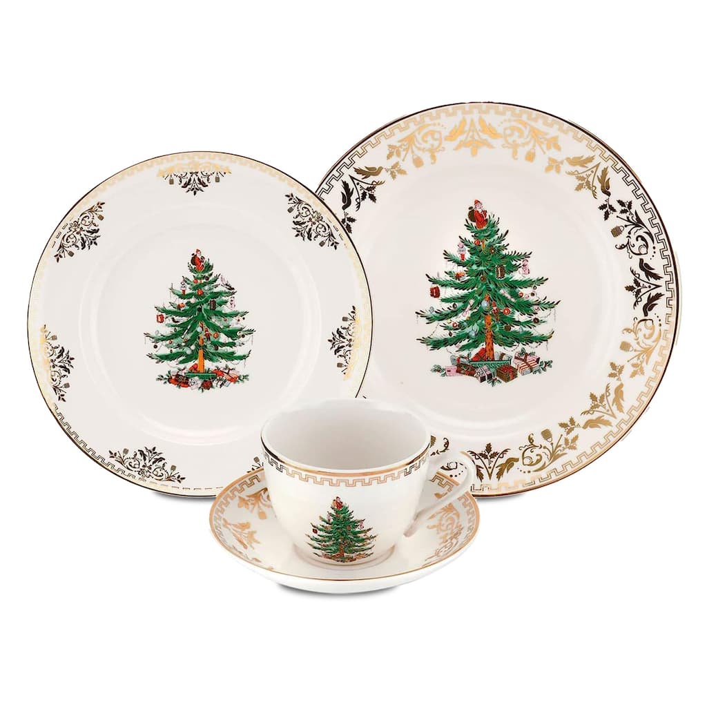 Spode Christmas Tree Gold 4 Piece Place Setting - 11.2" L x 3.5" W x 11.2" H