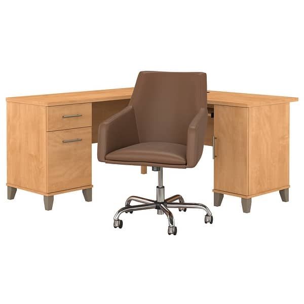 Bush Furniture Somerset 60W L Shaped Desk with Storage, Sand Oak