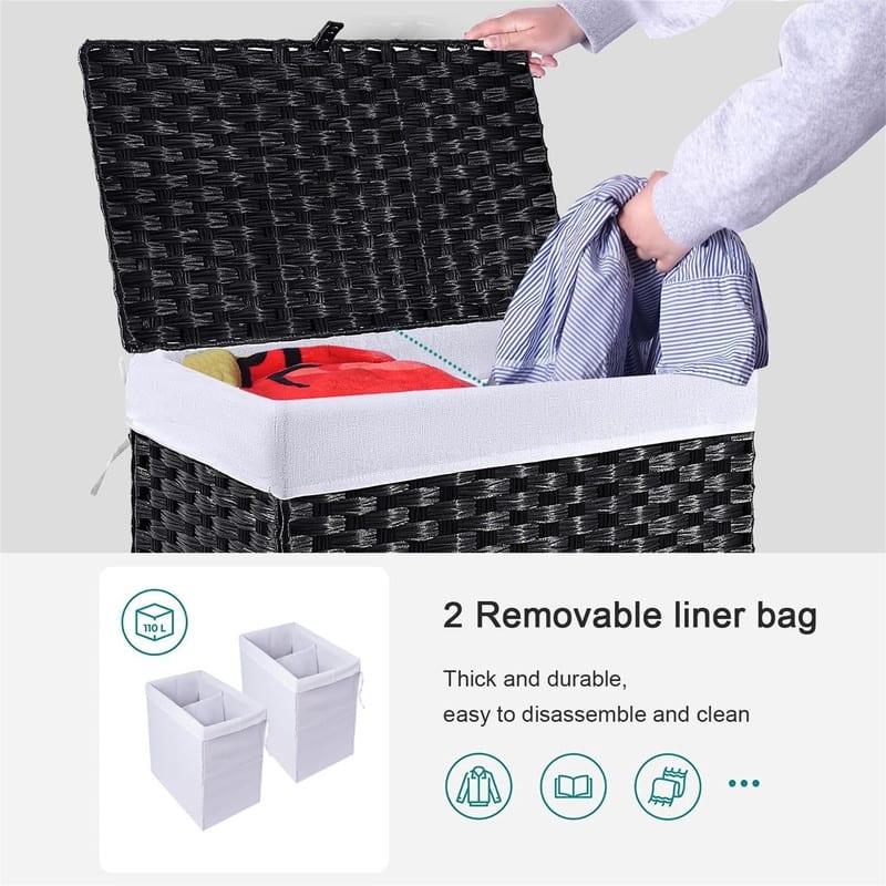 Laundry Hamper with Lid and Handles - 22.4"L x 13"W x 24"H