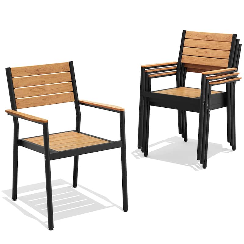 Pellebant Outdoor Patio Aluminum Dining Chairs with Armrest - 19.4" D x 18.9" W x 34.3" H - Brown-4PC