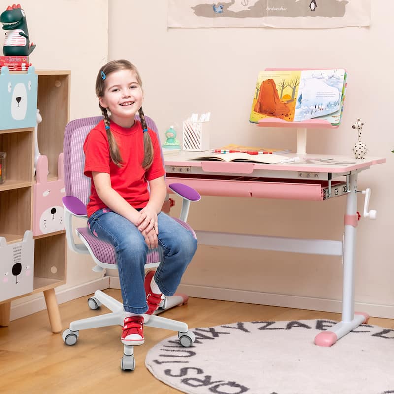 Costway Kids Desk Armchair Swivel Mesh Children Computer Chair with - See Details