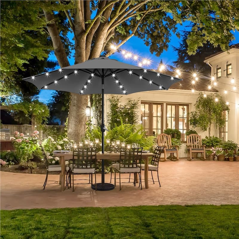 Yaheetech 9FT Patio Umbrella with 32 LED Lights Market Umbrella with 8 Ribs