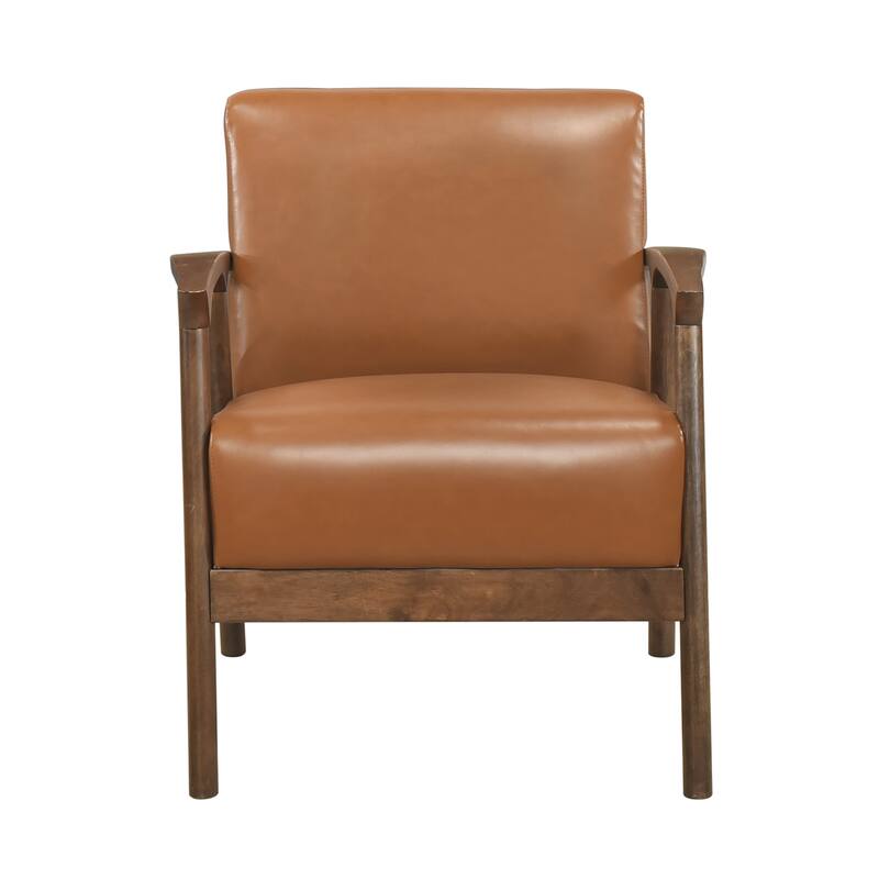 Harper 27.5" Faux Leather Accent chair - Brown Finish Solid Wood Frame