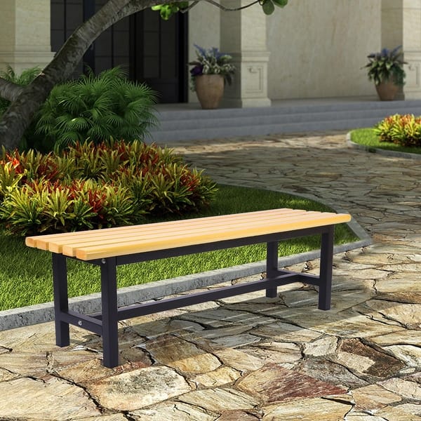 slide 2 of 16, Outdoor Anticorrosive Wood Bench With Black Iron Legs