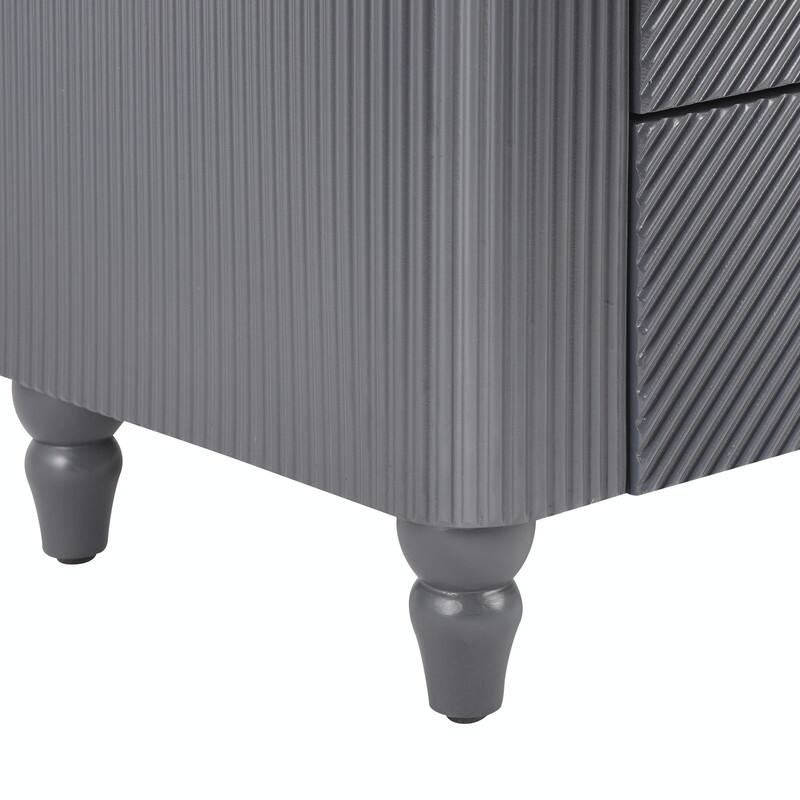 Mid-Century Fluted 3-Drawer Nightstand with Curved Design and Gold Handles