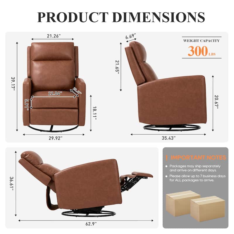 Modern Swivel Recliner Chair with Glider Rocking Motion High Back PU Leather Upholstery