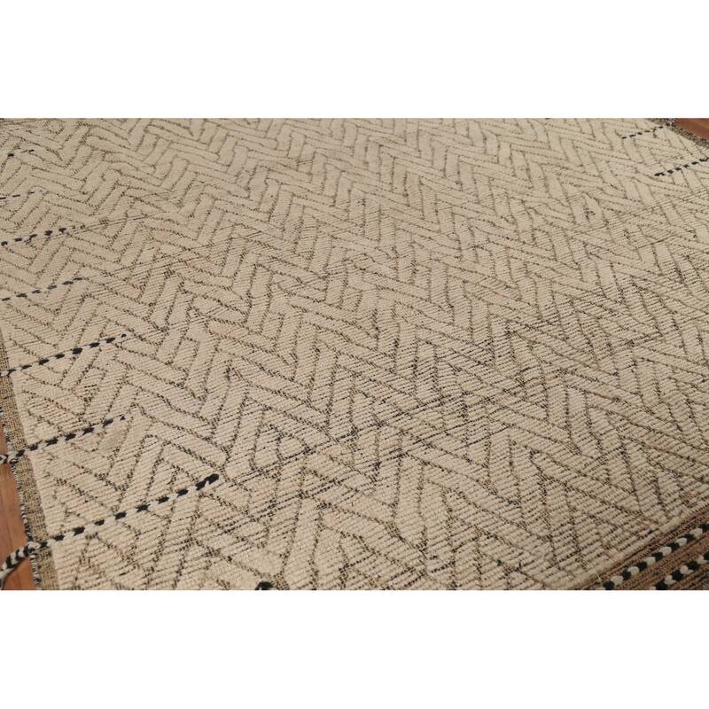 Earth Tone Moroccan Area Rug Handmade Geometric Wool Carpet - 8'9"x 12'10"