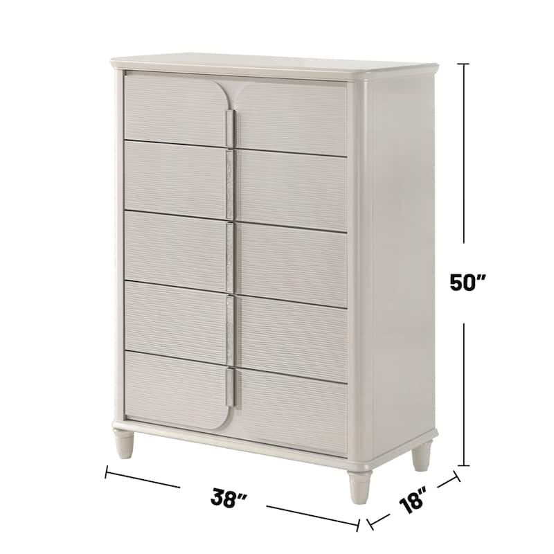 5 Drawers Wooden Chest in Pearl White Finish
