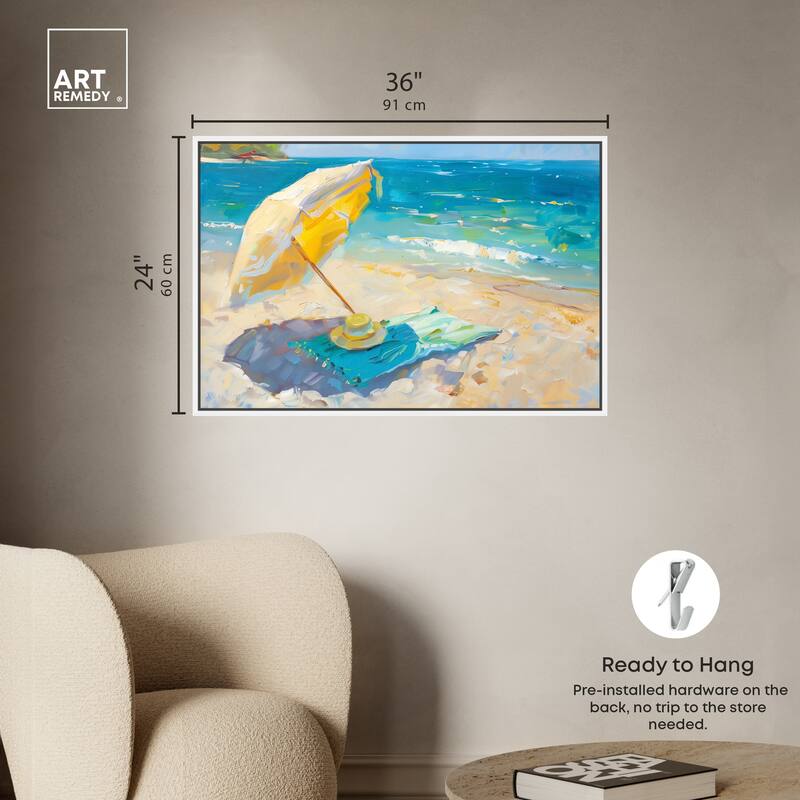 Art Remedy Morning Beach View Framed Colorful Coastal 1 Piece Canvas Wall Art