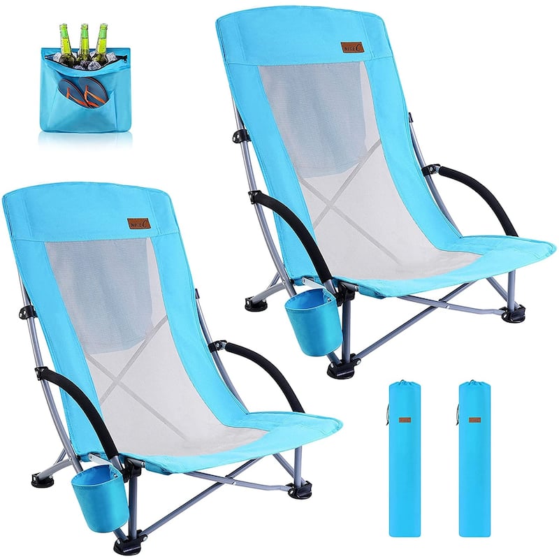 High Back Folding Beach Chair - Set of 2 Blue